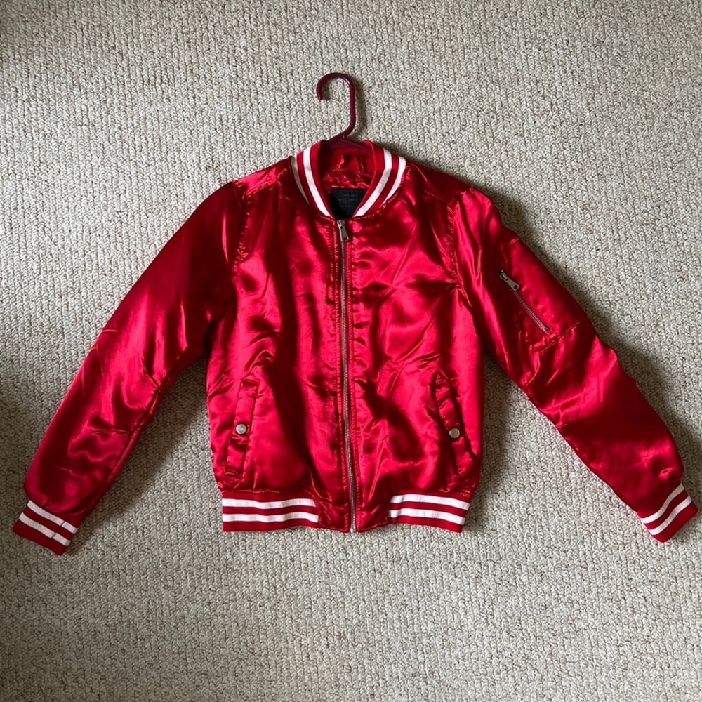 Small Red MISS LONDON BLACK LABEL varsity jacket